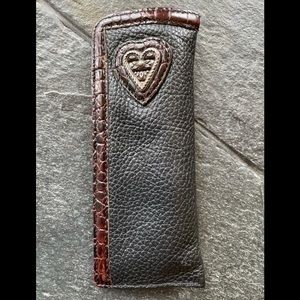 Vintage Brighton eye case/brown in color with leather trim